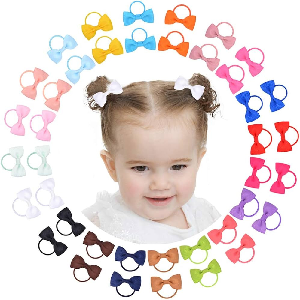 40PCS 2 Inches Baby Girls Hair Bows Ties Mini Boutique Elastic Hair Rubber Ribbon Hair Band Acces... | Amazon (US)