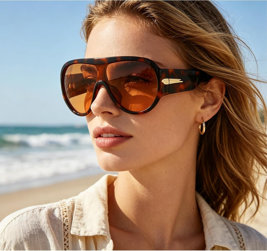 Oversized One Piece Pilot Sunglasses For Women Men Big Frame Windproof Sun Glasses UV400 Shades | Amazon (US)