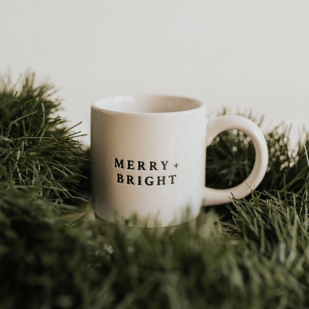 Merry + Bright Coffee Mug | Holiday Coffee Mug | Christmas Mug | Stoneware Mug | Christmas Gift |... | Etsy (US)