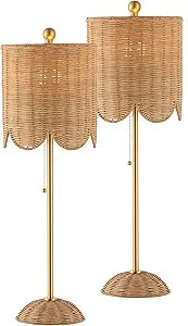 JONATHAN Y 27.5" Brass Gold Coastal Buffet Table Lamp Set of 2 for Bedroom, Boho Table Lamps with... | Amazon (US)