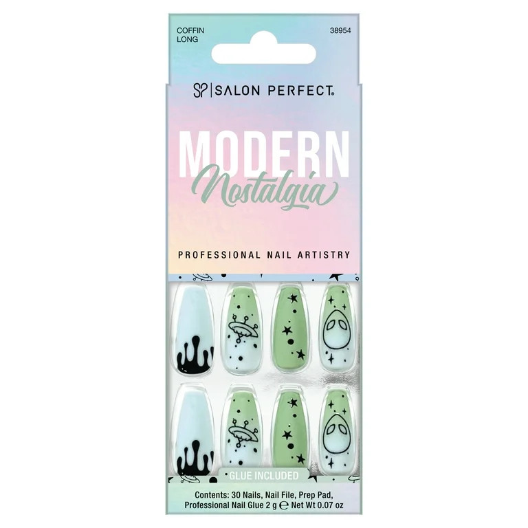 Salon Perfect Artificial Press On Nails, 215 Modern Nostalgia Blue Green UFO | Walmart (US)