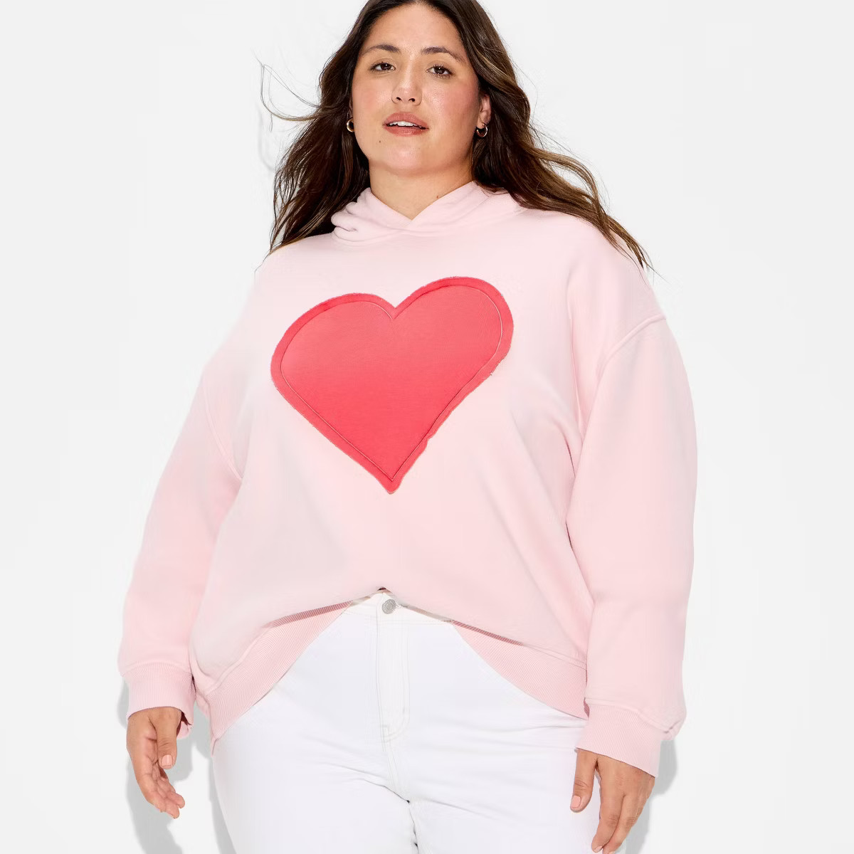 Women's Heart Oversized Graphic Hooded Pullover Sweatshirt - Light Pink | Target