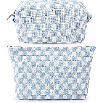 SOIDRAM 2 Pieces Makeup Bag Large Checkered Cosmetic Bag Capacity Canvas Mix Travel Toiletry Bag ... | Amazon (US)