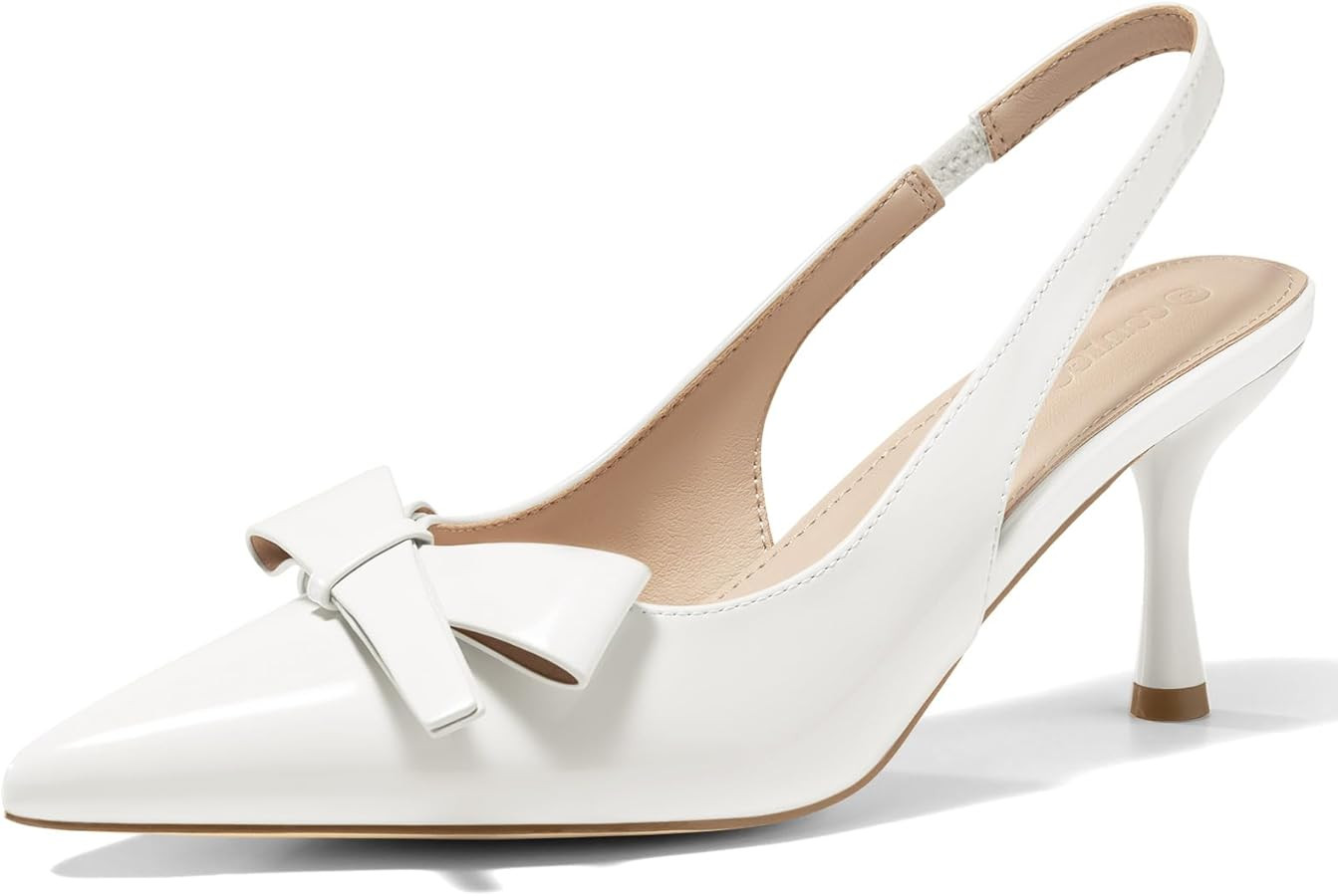 Coutgo Womens Slingback Kitten Heels Bow Closed Pointed Toe Pumps Slip on Office Work Dress Shoes | Amazon (US)