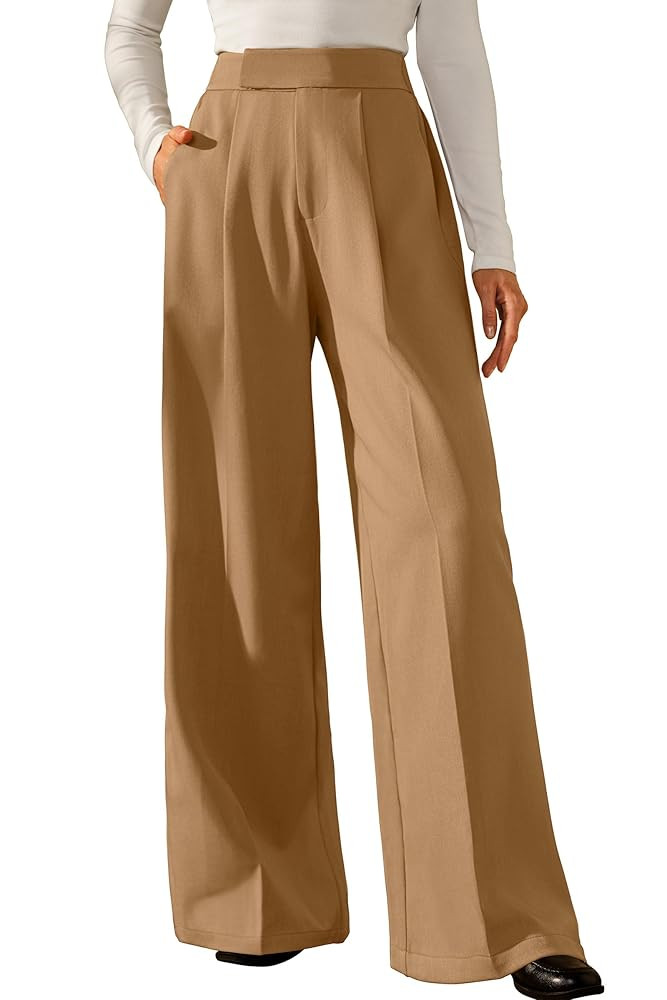 Arach&Cloz Women's Wrinkle-Free Pleated Business Wide Leg Pants Fall 2025 | Amazon (US)