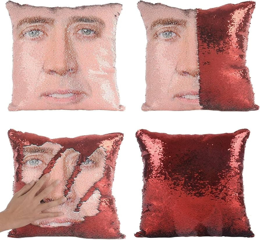 Nic Cage Sequin Throw Pillow Cover Magic Reversible Funny Sequin Pillow Case Decorative Cushion C... | Amazon (US)