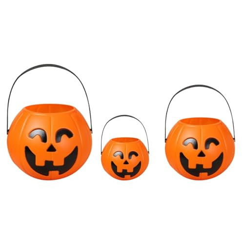 3-Pack Halloween Pumpkin Candy Bucket, Portable Pumpkins Trickling Candy Buckets, Pumpkin Buckets with Handles, Halloween Party Favors Bucket for Halloween Party Supplies (Small+Medium+Large_Pumpkin) | Amazon (US)