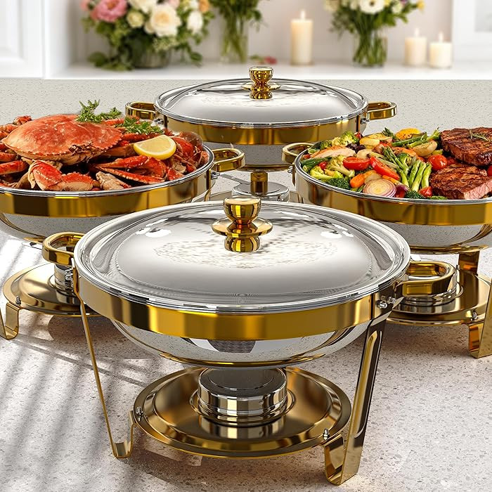 Chafing Dishes for Buffet 4 Pack, 5Qt Round Chafing Dish Buffet Set [Elegant and Smooth Design] S... | Amazon (US)