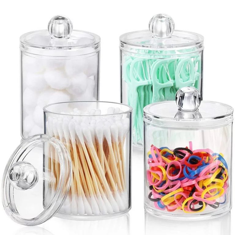 Xunyu 4Pcs Acrylic Clear Qtip Bathroom Canisters with Lidsl,Cosmetic Cotton Holder and Bathroom A... | Walmart (US)