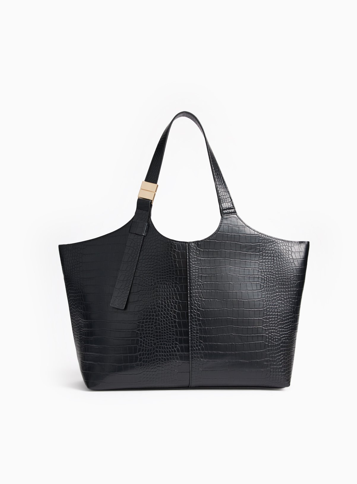 Black Faux Croc Winged Tote Bag One Size | Tu Clothing