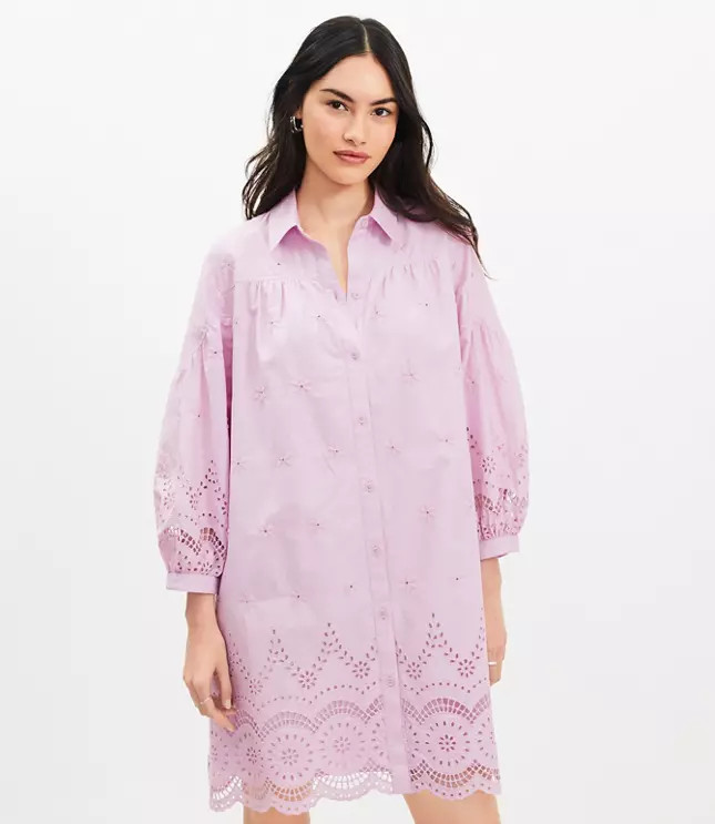 Eyelet Mini Shirtdress | LOFT