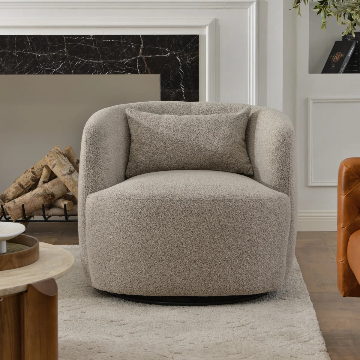 Jaydin 34" Wide Boucle Upholstered Swivel Armchair | Wayfair North America