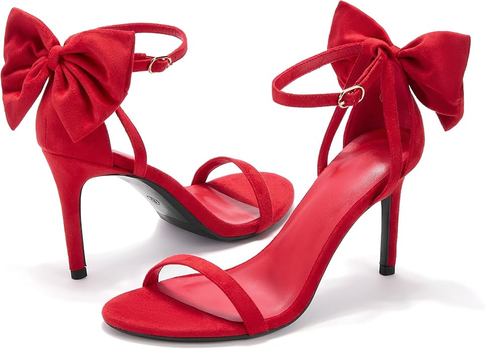 Coutgo Womens Ankle Strap High Heels Open Toe Stiletto Bow Tie Knot Heeled Sandals Fashion Weddin... | Amazon (US)