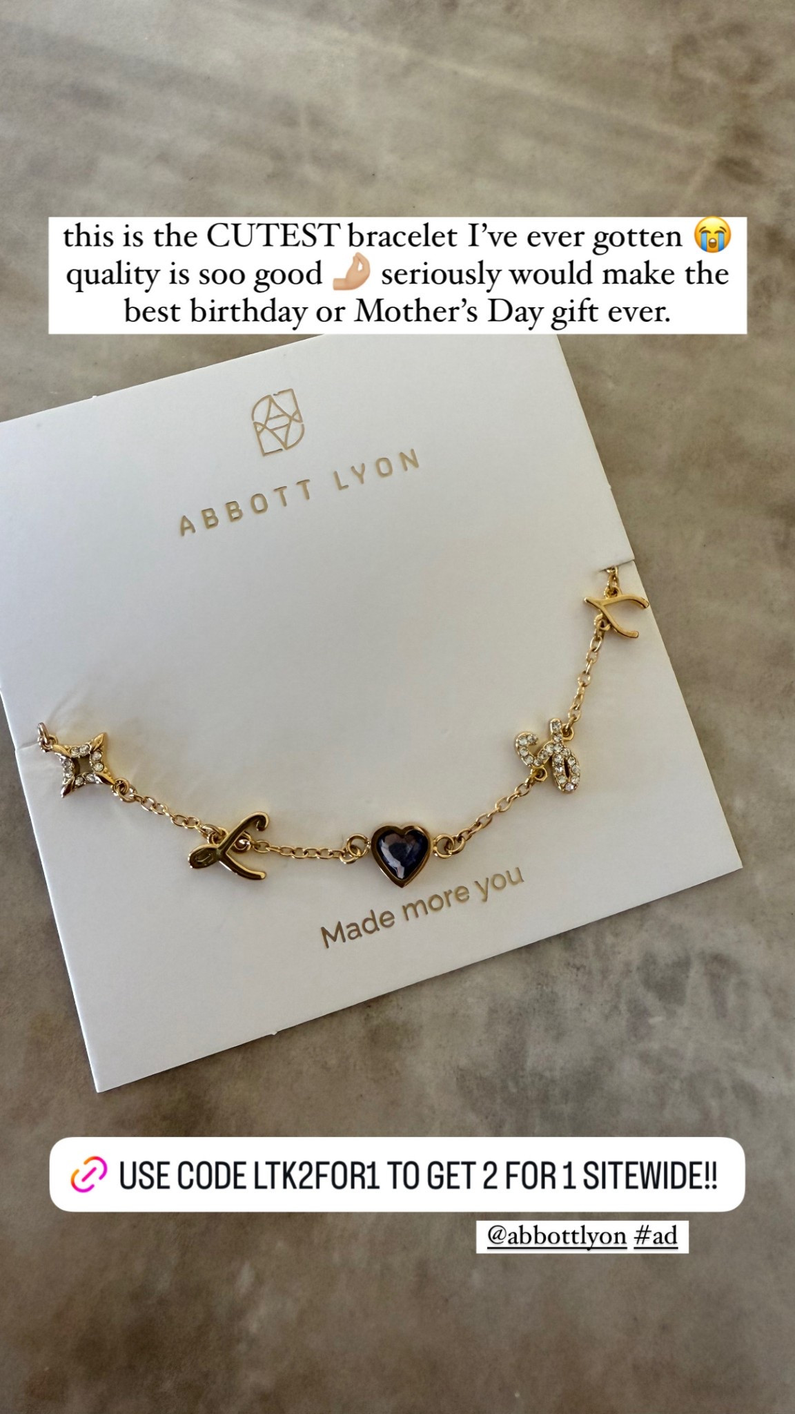 You can personalize this bracelet with any charms that you’d like! I put my kids initials, my husbands birthstone and some other fun bits just because ☺️ #abbottlyon 

#LTKStyleTip #LTKGiftGuide #LTKSaleAlert