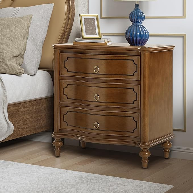 HULALA HOME Wood Nightstand with Charging Station, 3 Drawer Traditional Nightstands, End Table wi... | Amazon (US)