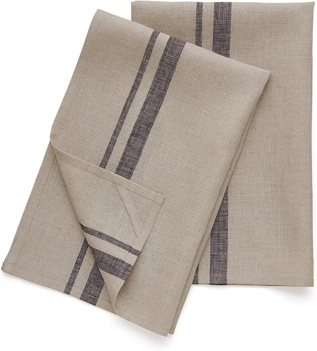 Solino Home Linen Kitchen Towels Set of 2 - Black and Natural 17 x 26 Inch - 100% Pure Linen Fren... | Amazon (US)