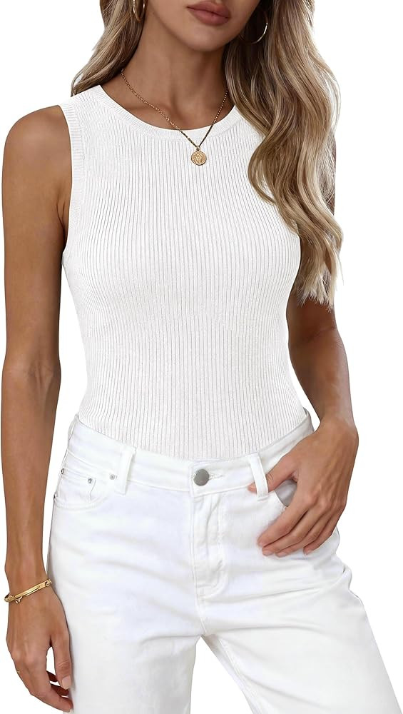 PRETTYGARDEN Summer High Neck Striped Tank Tops for Women Casual Sleeveless Sweaters Basic Ribbed... | Amazon (US)
