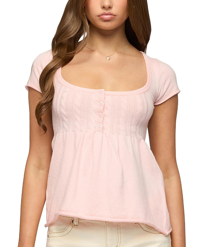 Edikted Ulyana Cable Knit Babydoll Top | Bloomingdale's (US)