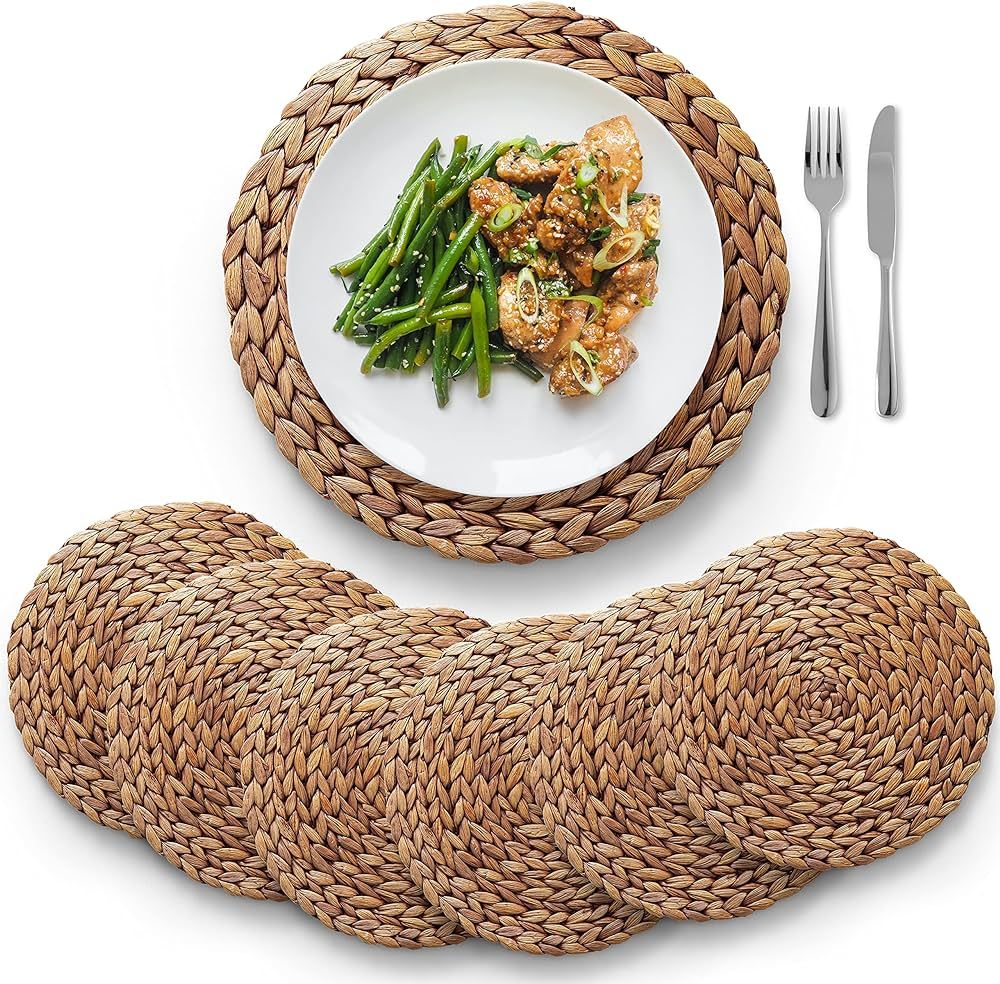 (Sizes: 12"-13"-14") BLUEWEST Woven Placemats, Brown Round Rattan Placemats Set of 6, Wicker Wate... | Amazon (US)