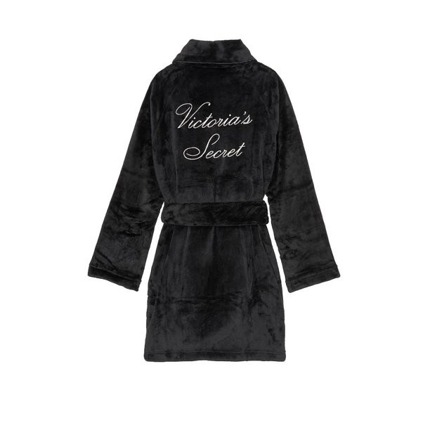 Victoria's Secret Short Cozy Plush Logo Robe Pockets Black Size XS/S NWT | Walmart (US)