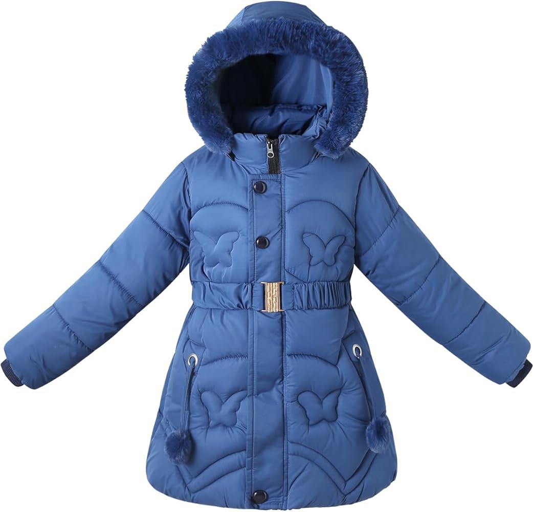 Little Girls Puffer Winter Jacket Coat Fleece Lined with Hood Long Warm Clothes | Amazon (US)