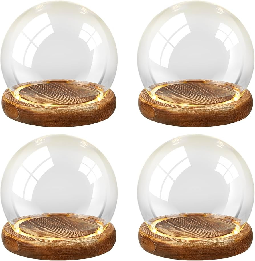 Funtery 4 Pcs 3.94 Inch Christmas Glass Dome DIY Clear Keepsake Globe Display Case with Light Woo... | Amazon (US)