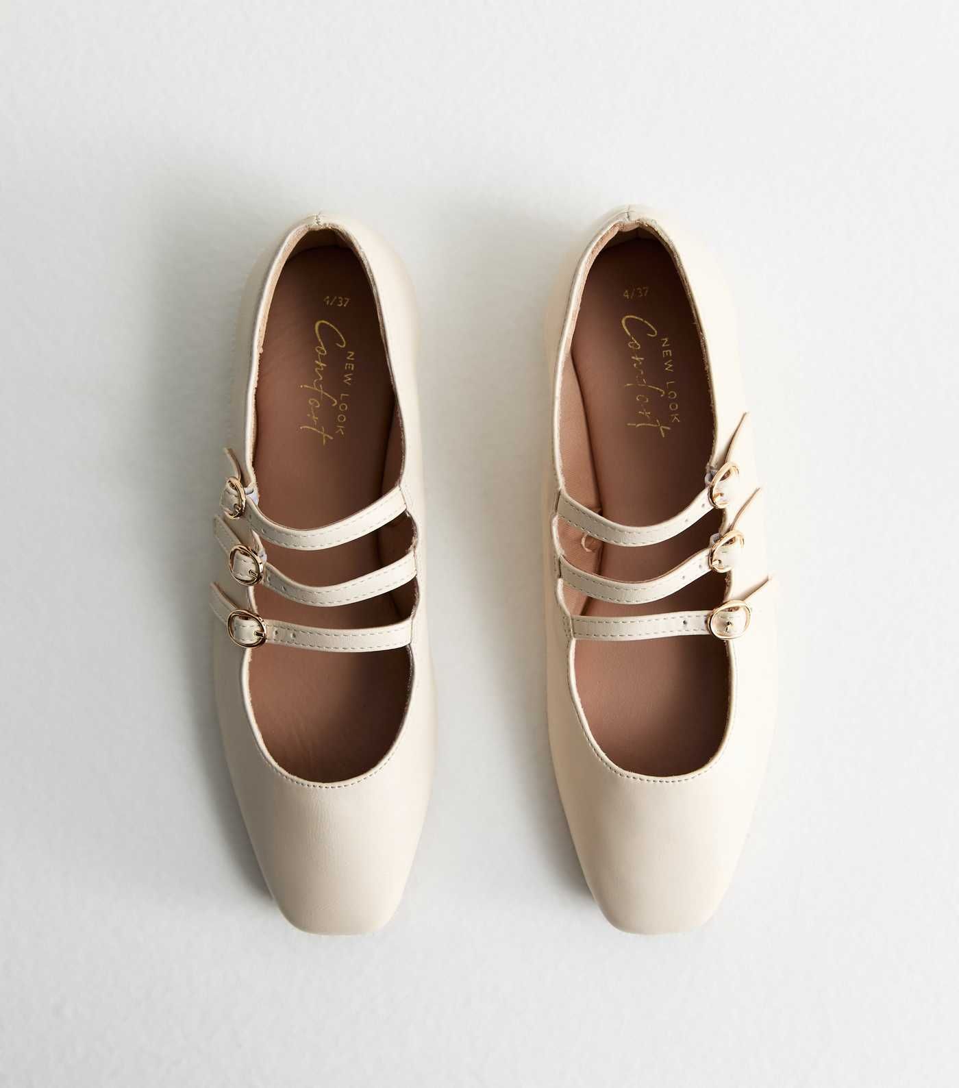 Off White Triple Strap Mary Jane Flats | New Look | New Look (UK)