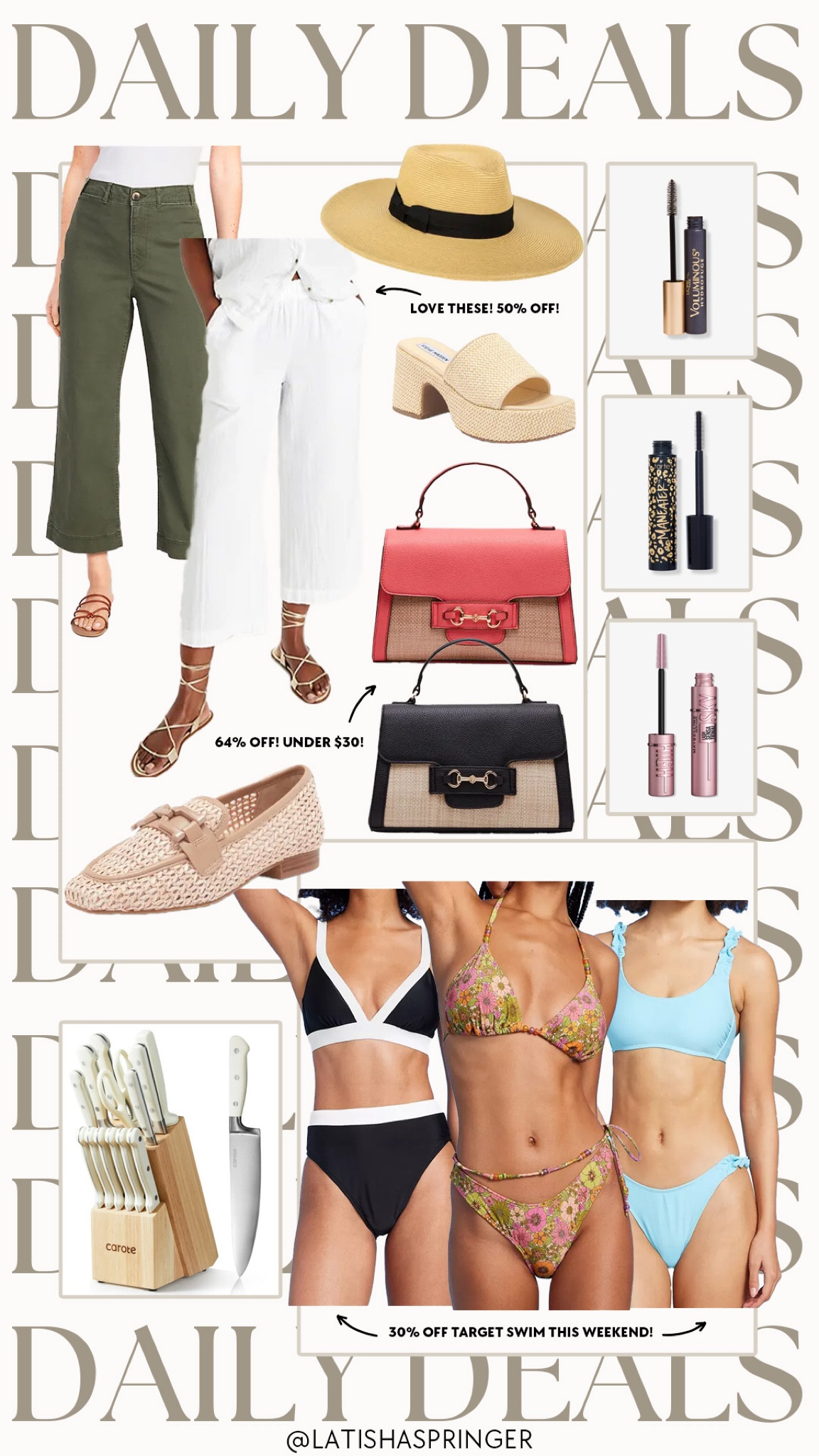 Daily deals! 30% off Target swim, up to 30% off mascaras for National Lash Day, 50% off spring pants and more! 

#dailydeals

Target deals. Target swim. Rattan handbag. Designer inspired handbag. Mascara on sale. White linen pants. Wide leg cargo pants. Trendy spring style. Raffia loafers. White knives set under $100  

#LTKstyletip #LTKSeasonal #LTKsalealert