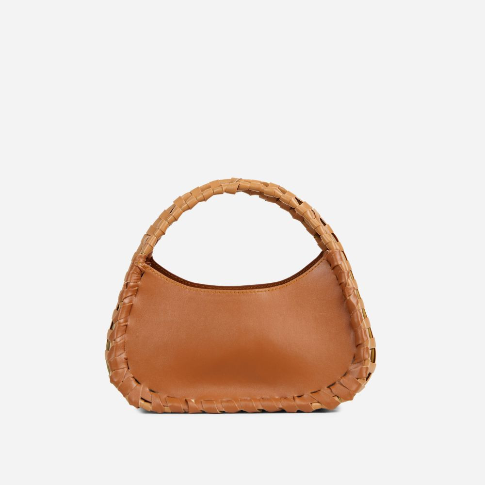 Arun Wicker Detail Shaped Shoulder Bag In Tan Brown Faux Leather | EGO (UK)