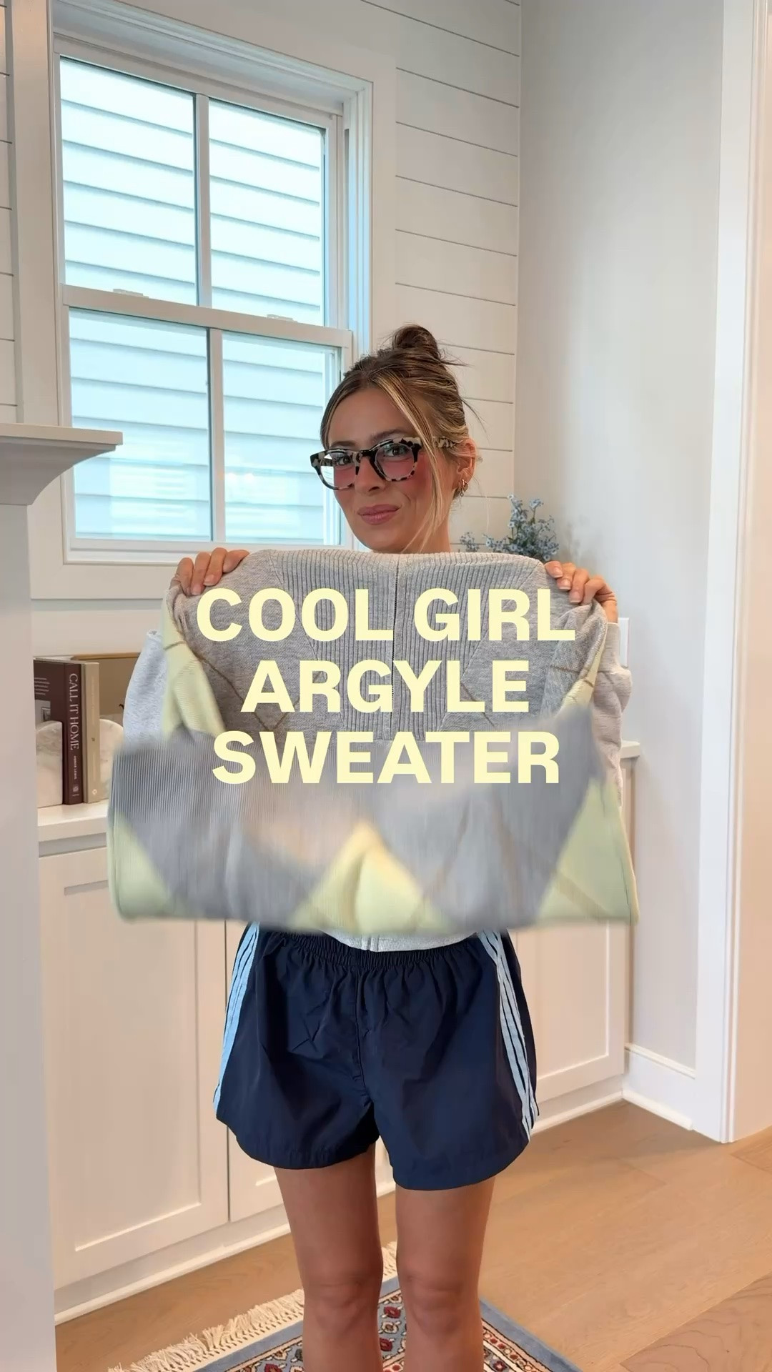 Cool Girl Argyle Sweater
Sizes: small white t, large sweater, 24 Levi shorts 

Argyle sweaters are cool & classic 🫶🏼