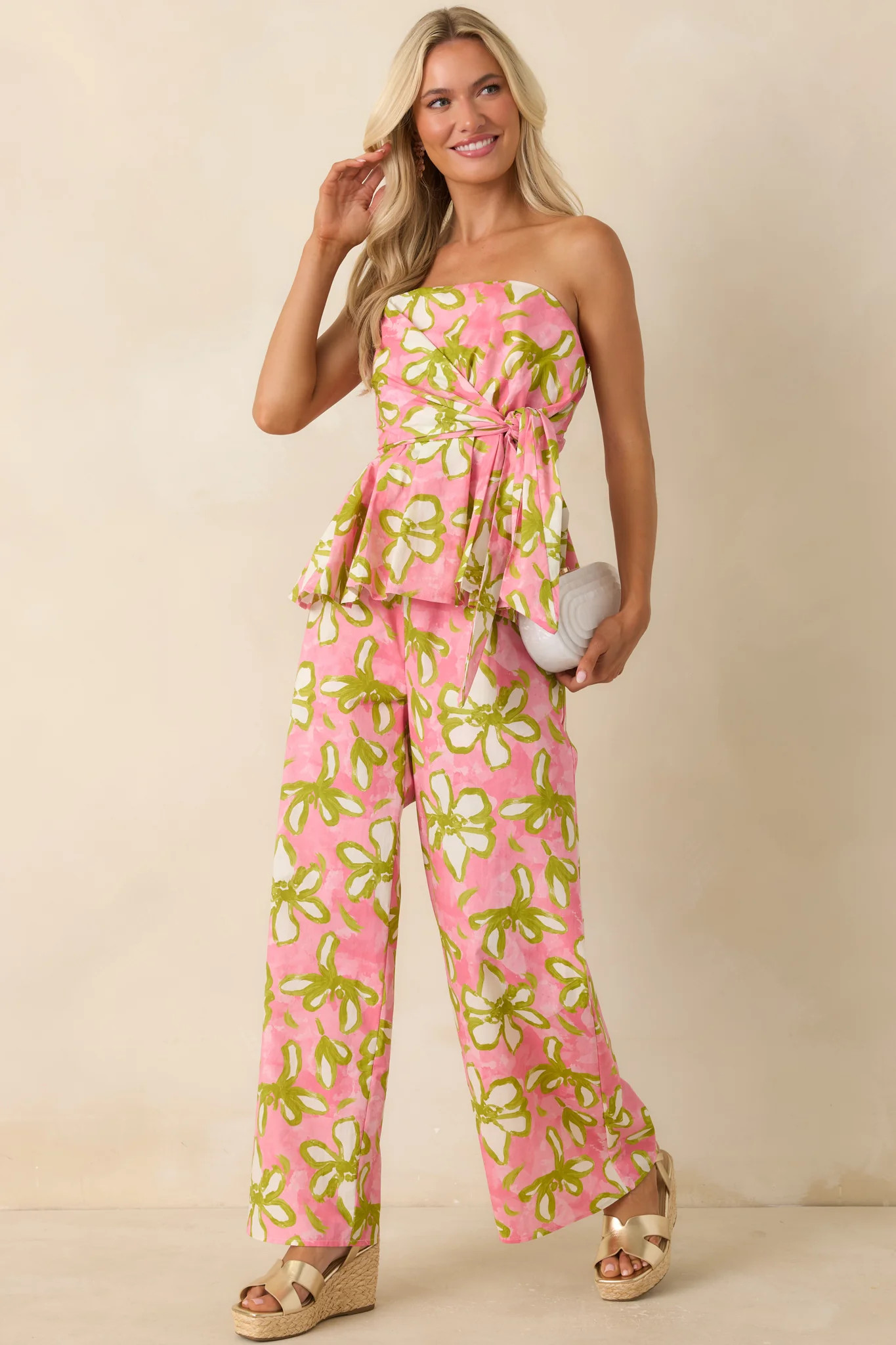 Flower Power Move Pink Floral Cotton Peplum Top | Red Dress