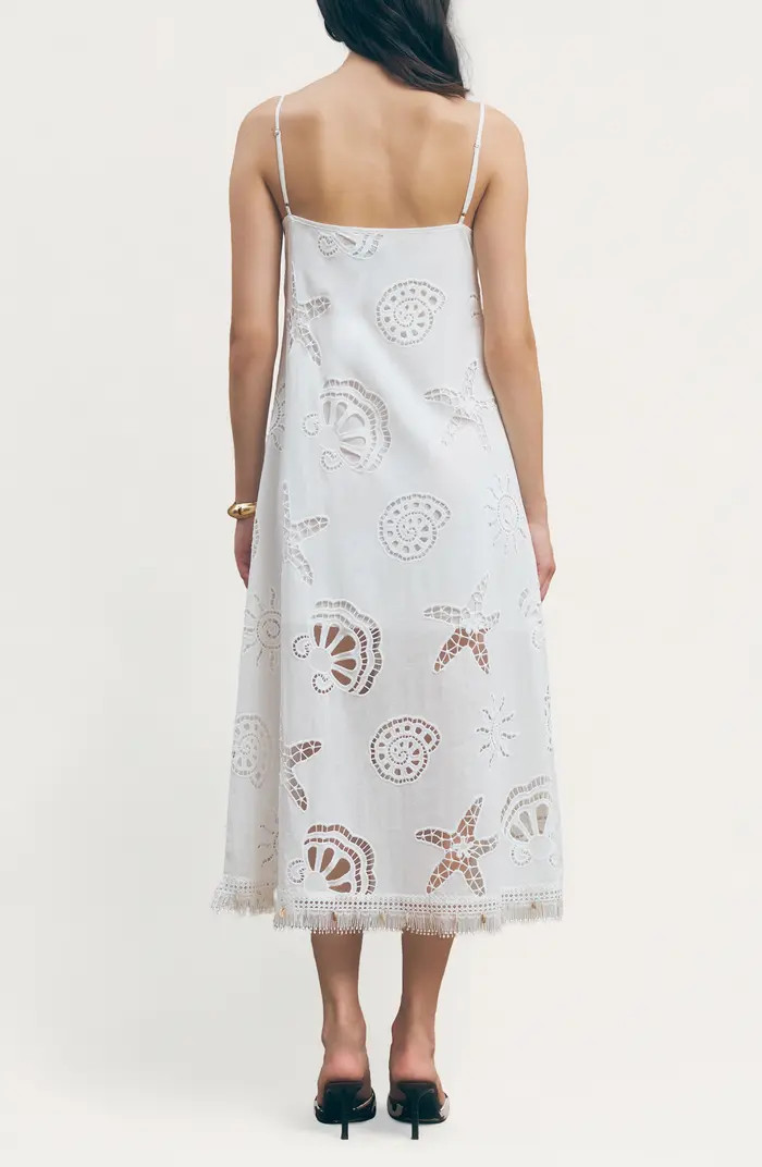 Ciel Cotton Eyelet Fringe Trim Midi Dress | Nordstrom