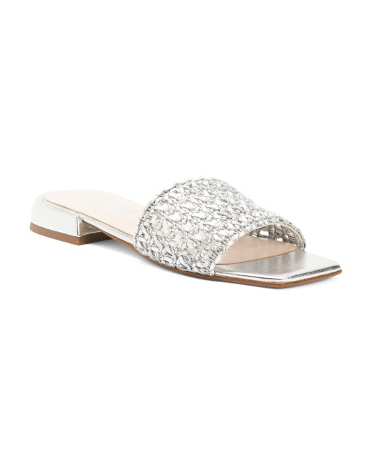 Made In Italy Metallic Leather Woven Flat Sandals | TJ Maxx