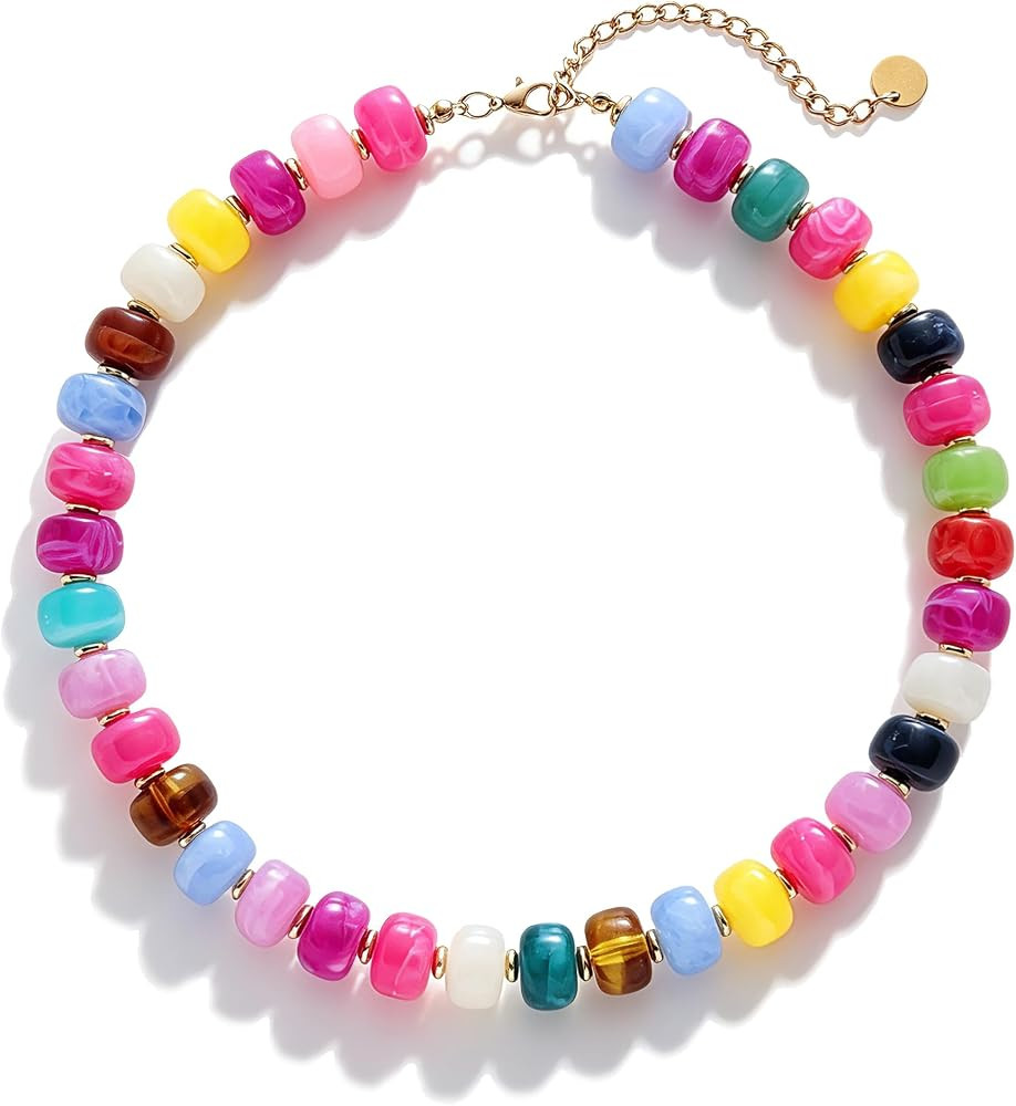 Chunky Beaded Choker Necklace for Women Summer Beach Acrylic Beads Necklaces Trendy Boho Statemen... | Amazon (US)