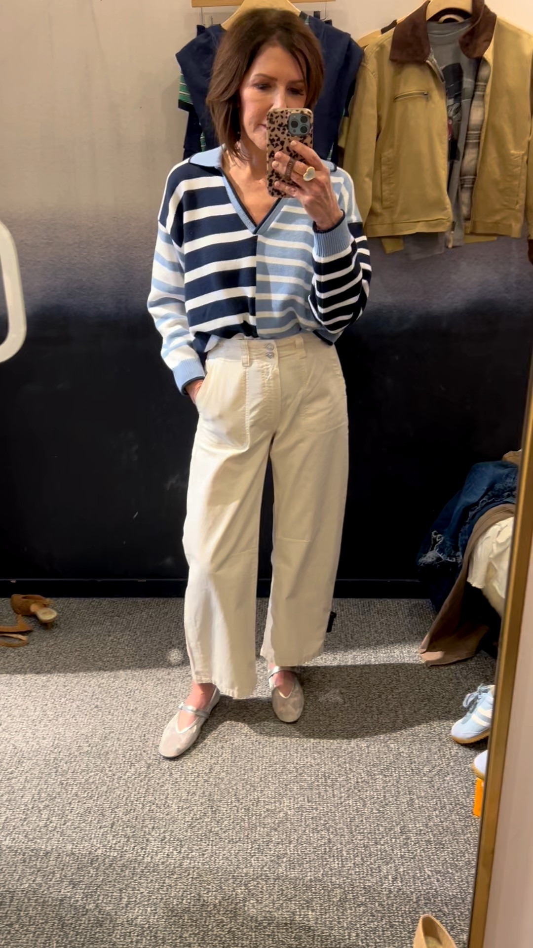 blue striped sweater, barrel leg pants, mesh ballet flats, spring outfit, over 50 outfits 

#LTKootd #LTKSeasonal #LTKOver40