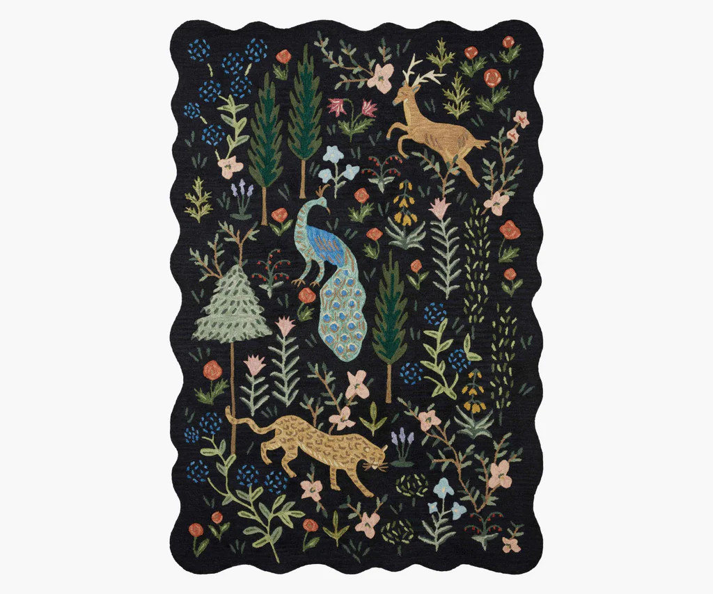 Menagerie Wool-Hooked Rug - Black | Rifle Paper Co.