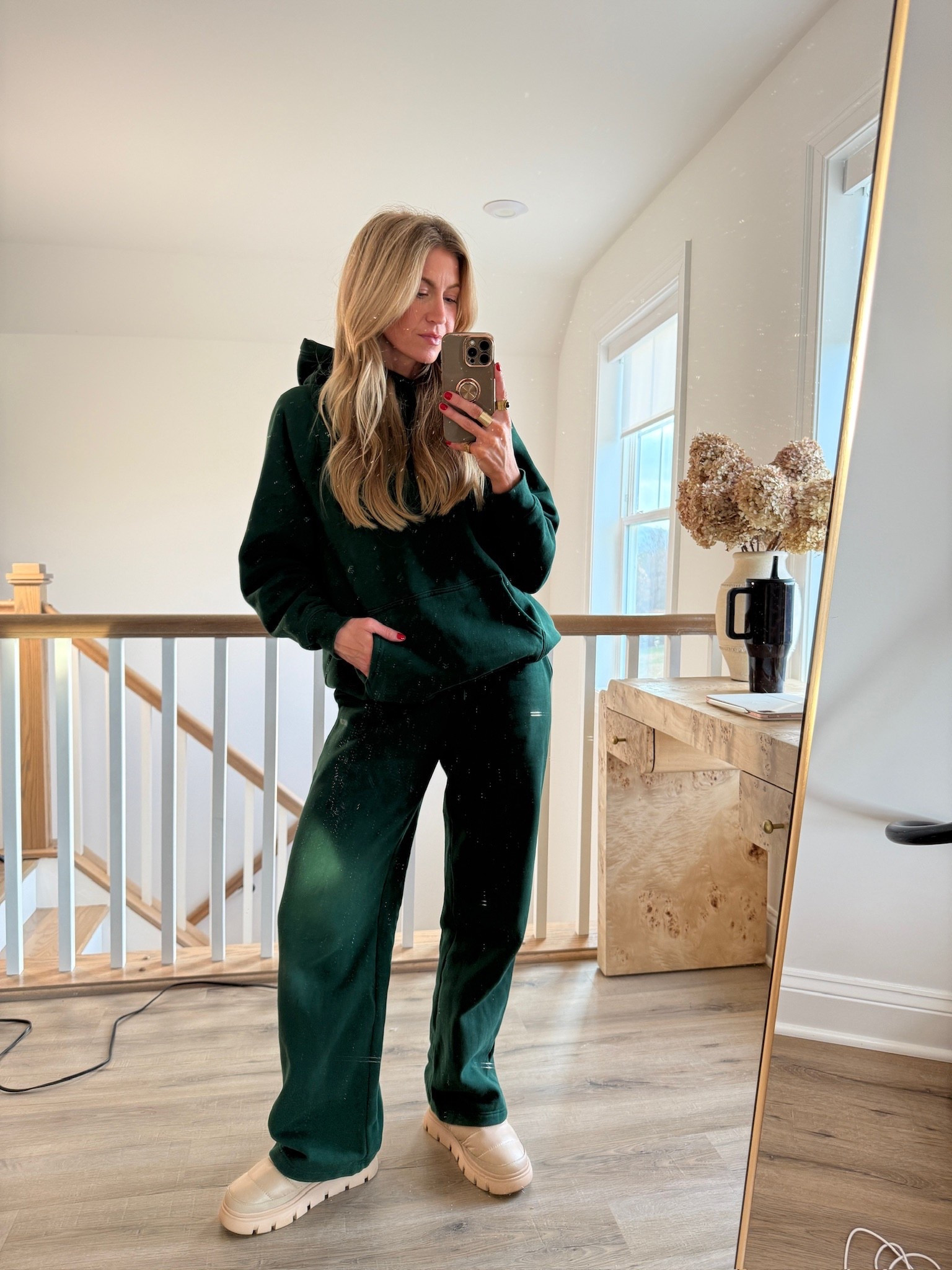 My favorite sweat set from Aritzia! 
Raglan hoodie: wearing size small 
Boyfriend barrel sweat pants: wearing size small 
Hunter mules: run slightly small. If you’re in between sizes I would size up. 

#LTKGiftGuide #LTKStyleTip #LTKHoliday