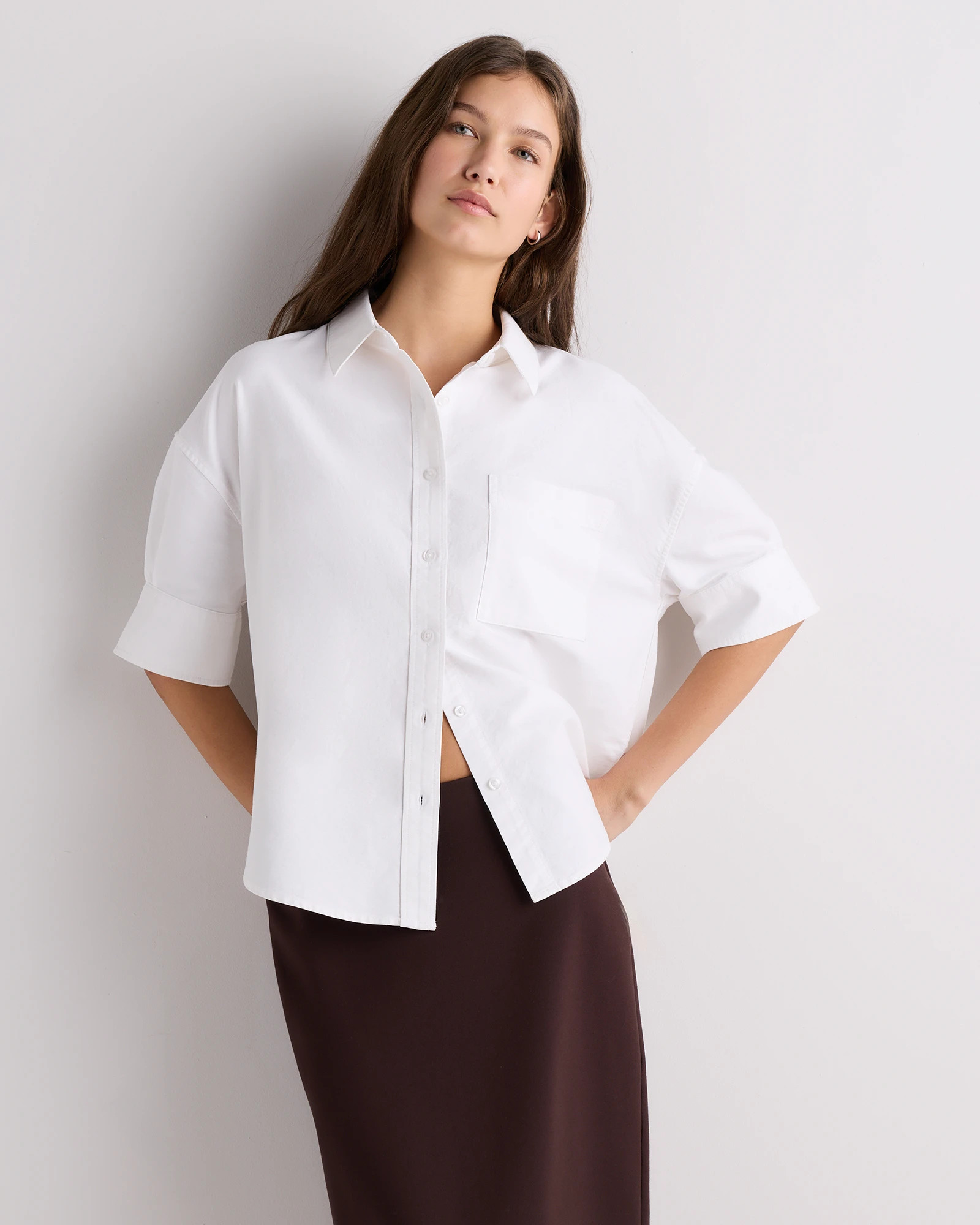 Quince | Women's Oxford Short Sleeve Shirt in Pale Blue, Size Medium, Organic Cotton | Quince