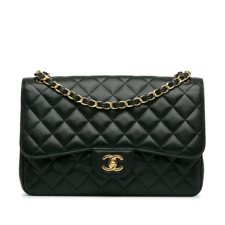 Pre-Owned Authenticated Chanel Jumbo Classic Caviar Double Flap Leather Black Shoulder Bag Unisex... | Walmart (US)