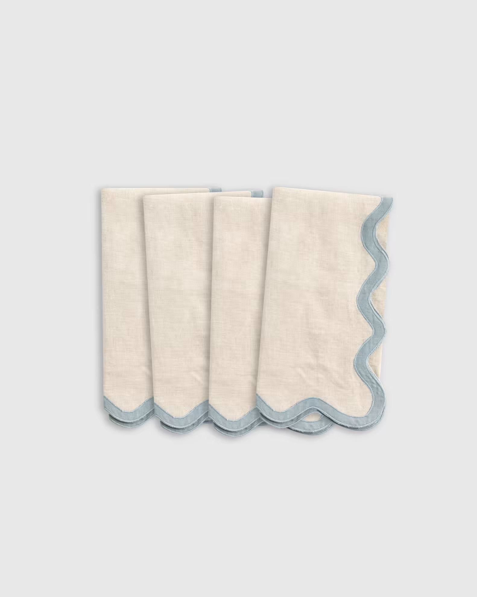 European Linen Scallop Edge Napkins (Set of 4) in Flax/dusty Blue | Quince