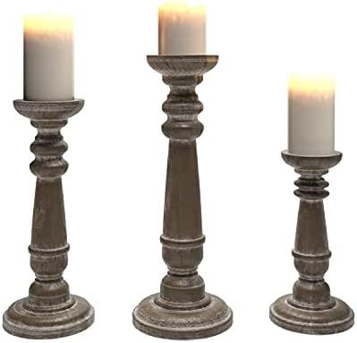 Barnyard Designs Rustic Pillar Candle Holder Stands, Tall Wood Candlestick Centerpieces for Table or | Amazon (US)