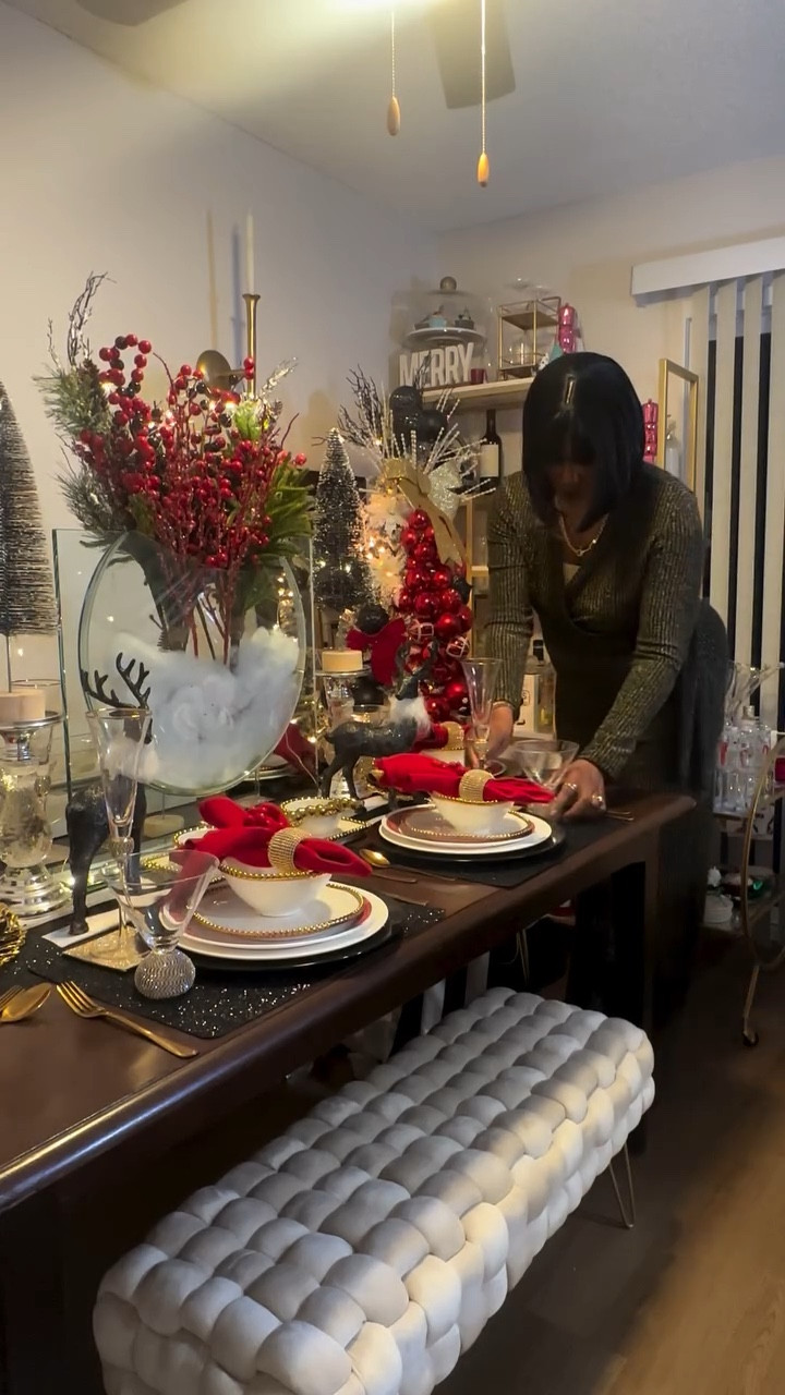 Throwback to last years’ tablescape! I’m still deciding what color scheme to use this year! But I love the black and red contrast. 

I linked mostly everything here on my LTK 

#christmas #christmasdecor #christmastree #christmastree #christmasdecorations #tablescape 


#LTKvlog #LTKHoliday #LTKHome