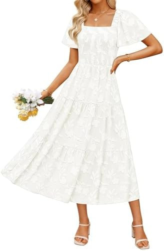 ZESICA Women‘s Summer Boho Floral Midi Dress 2026 Casual Short Sleeve Square Neck Flowy Beach V... | Amazon (US)