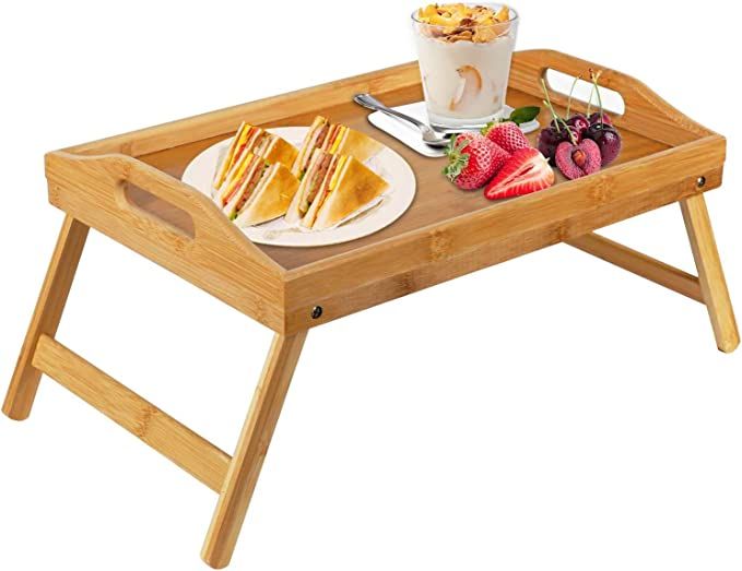 Bamboo Bed Tray Table With Foldable Legs, Breakfast Tray for Sofa, Bed, Eating, Working, Used As ... | Amazon (US)