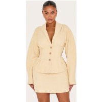 Shape Vanilla Premium Buckle Cinched Cocoon Sleeve Hammered Button Blazer, Vanilla | PrettyLittleThing IE