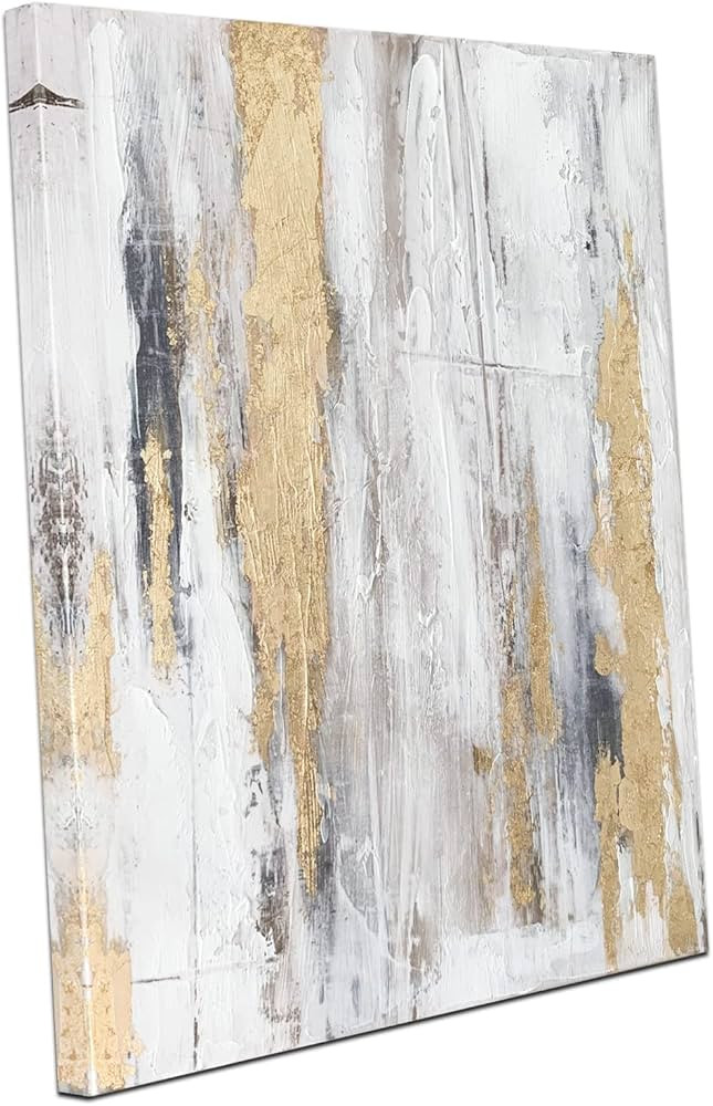 Zessonic Abstract wall art with Gold foil - Gold and grey canvas artwork print with glitter textu... | Amazon (US)