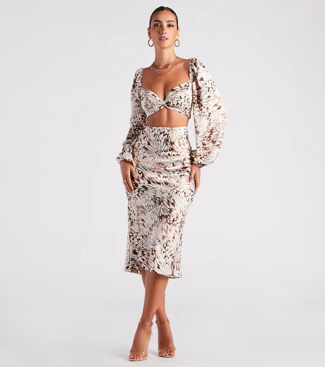 Fly By Satin Butterfly Midi Skirt | Windsor Stores