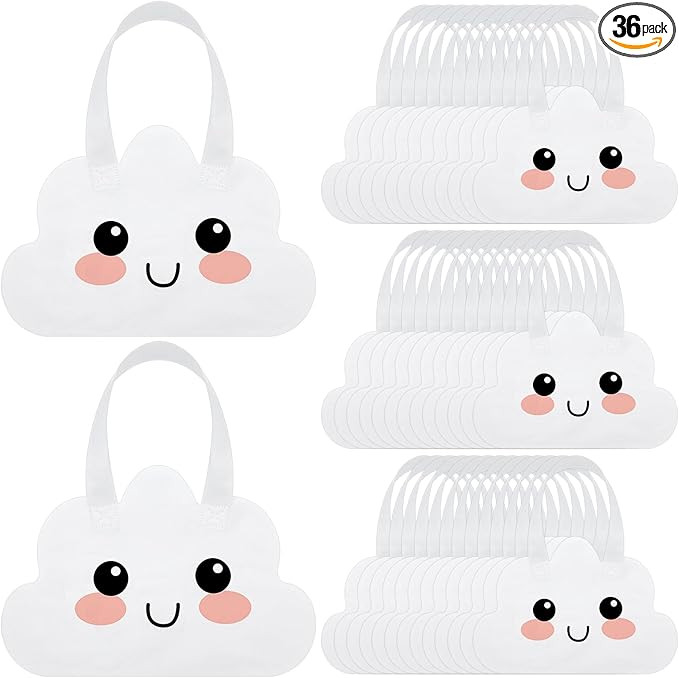 Tranqun 36 Pcs Clouds Party Bags Bulk White Non Woven Tote Cloud Goodie Bags with Handle for Birt... | Amazon (US)