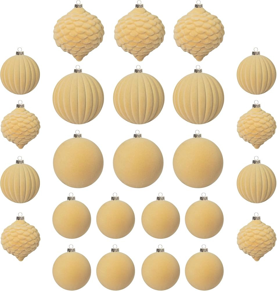 KI Store Velvet Christmas Balls Light Brown 25pcs Flocked Christmas Tree Ornaments for Xmas Holid... | Amazon (US)