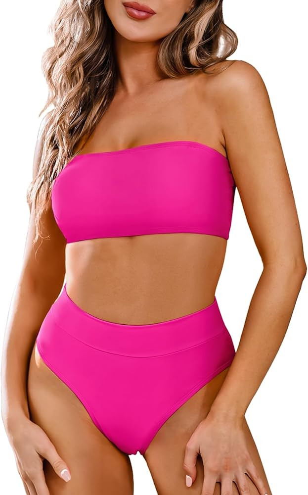 Pink Queen Women's Removable Strap Wrap Pad Cheeky High Waist Bikini Set Swimsuit | Amazon (US)